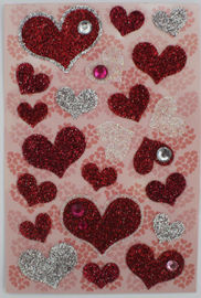 DIY Crystal สติกเกอร์รูปหัวใจ Sparkly, เด็กสติ๊กเกอร์หัวใจสีแดง Glitter